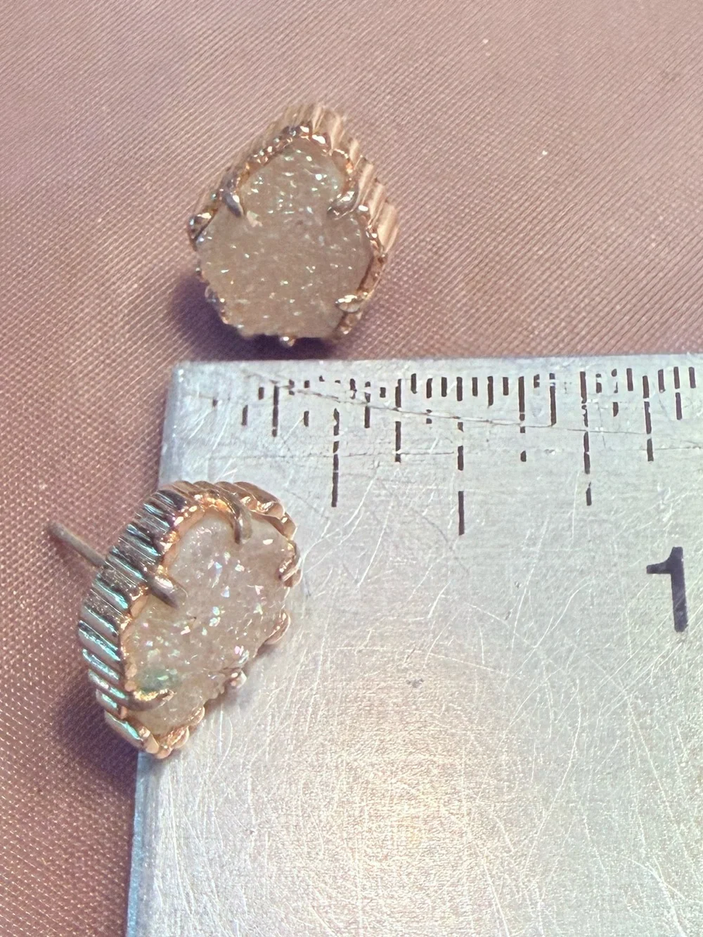 Kendra Scott Tessa White Iridescent Druzy Teardrop Stud Earrings Rose Gold
